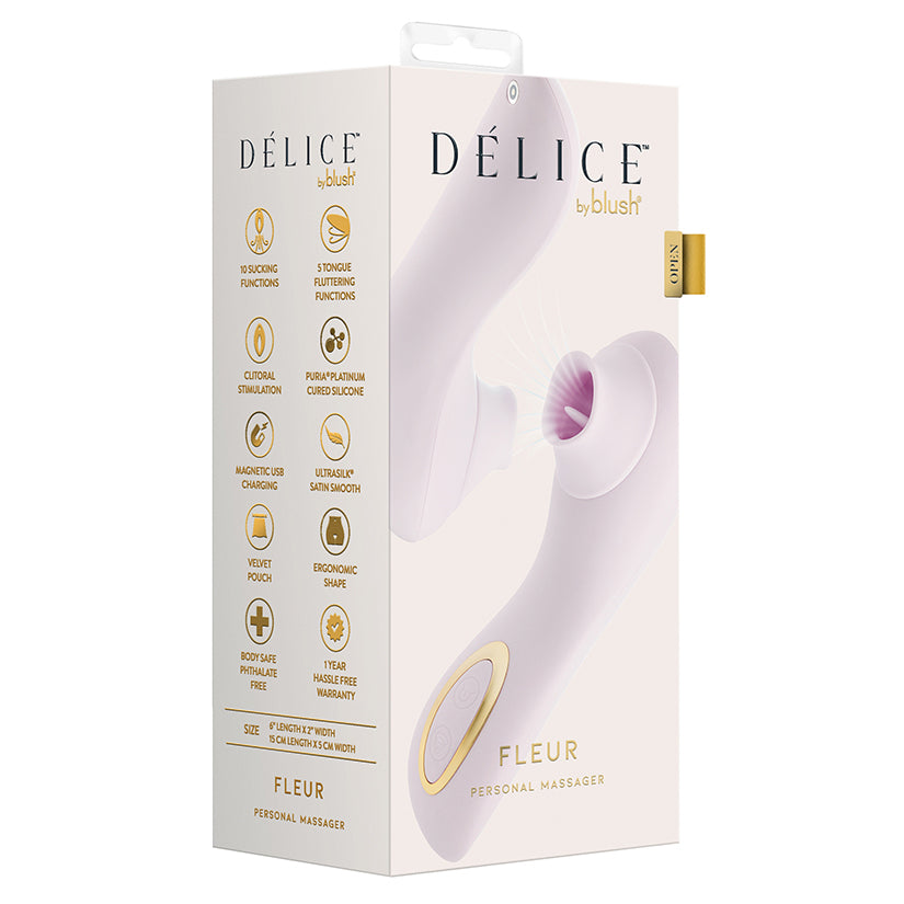 Delice Fleur fluttering and suction clitoral massager in barely purple with silicone body and ergonomic design