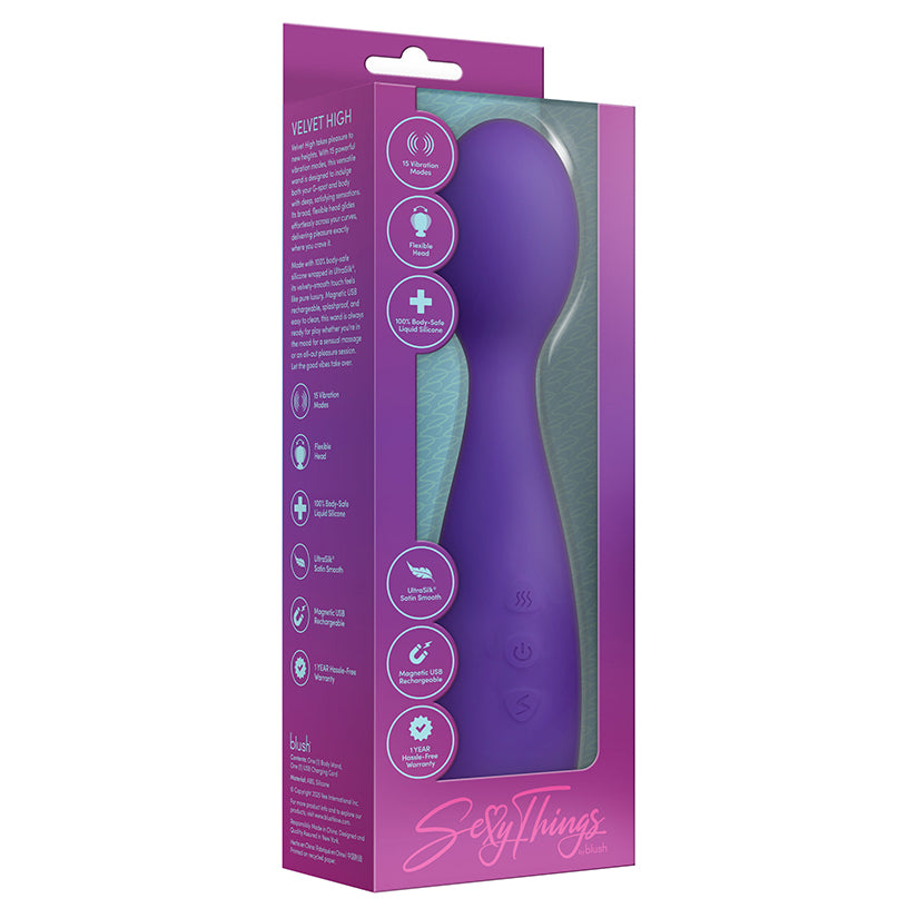 Experience intense pleasure with the Sexy Things Velvet High Wand Massager by Blush. Powerful vibrations, body-safe silicone, waterproof and rechargeable.