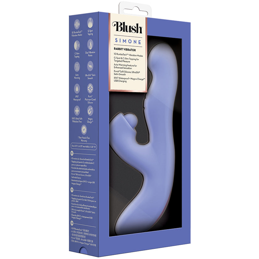 Blush Simone 8.5″ Dual G‑Spot + Clitoral Rabbit Vibrator – Warming, Waterproof Silicone