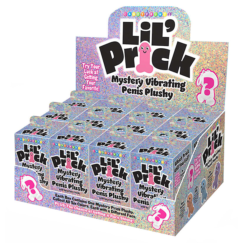 Lil' Pricks display of 12 vibrating plush keychain blind boxes