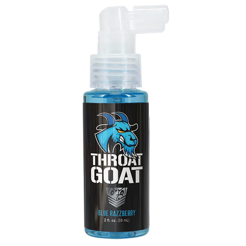 Sweet blue raspberry comfort with Fort Troff Throat Goat 2oz. Flavored oral pleasure spray.