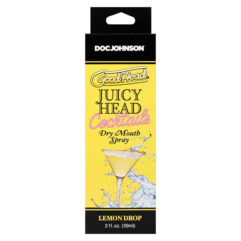 GoodHead Juicy Head Cocktails Lemon Drop Dry Mouth Spray 2oz in bright yellow packaging with citrus cocktail design.