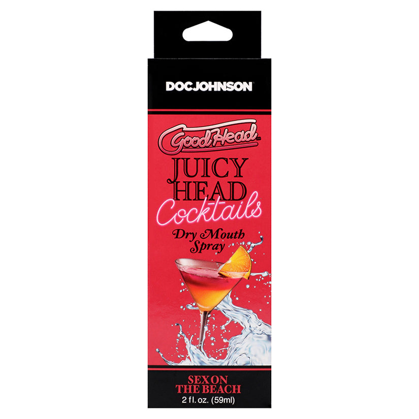 GoodHead Juicy Head Cocktails Sex on the Beach Dry Mouth Spray 2oz in vibrant red packaging with playful cocktail theme.