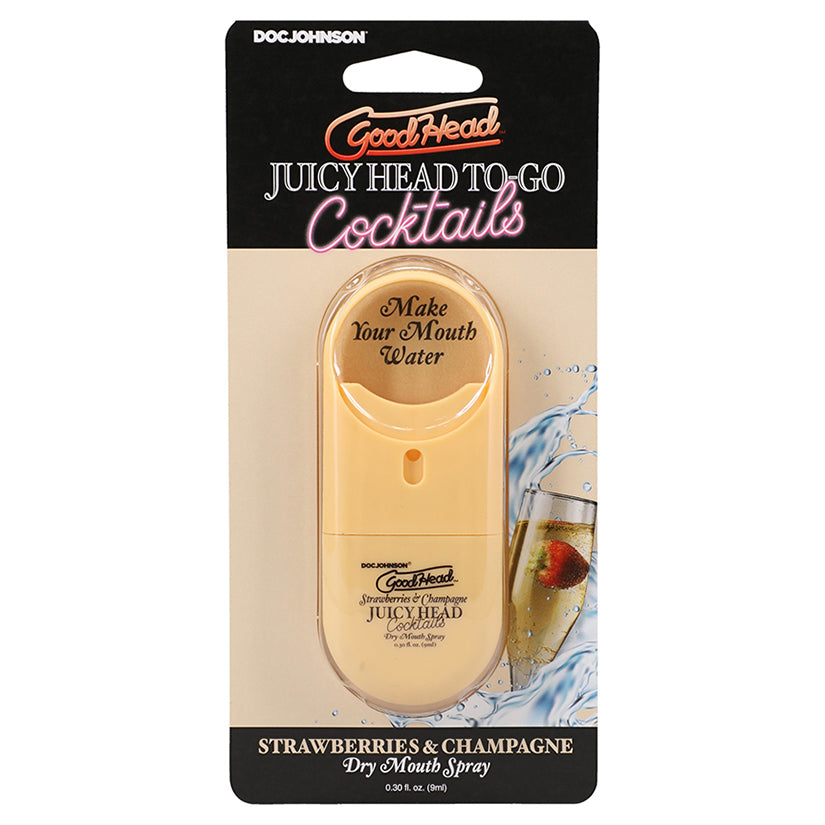 GoodHead Juicy Head Cocktails Strawberries Dry Mouth Spray To-Go, elegant bottle with sweet strawberry cocktail packaging.