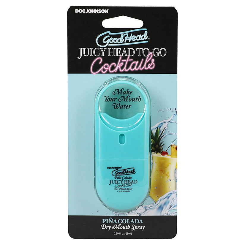 GoodHead Juicy Head Cocktails Piña Colada Dry Mouth Spray To-Go, vibrant bottle with fun tropical cocktail design.