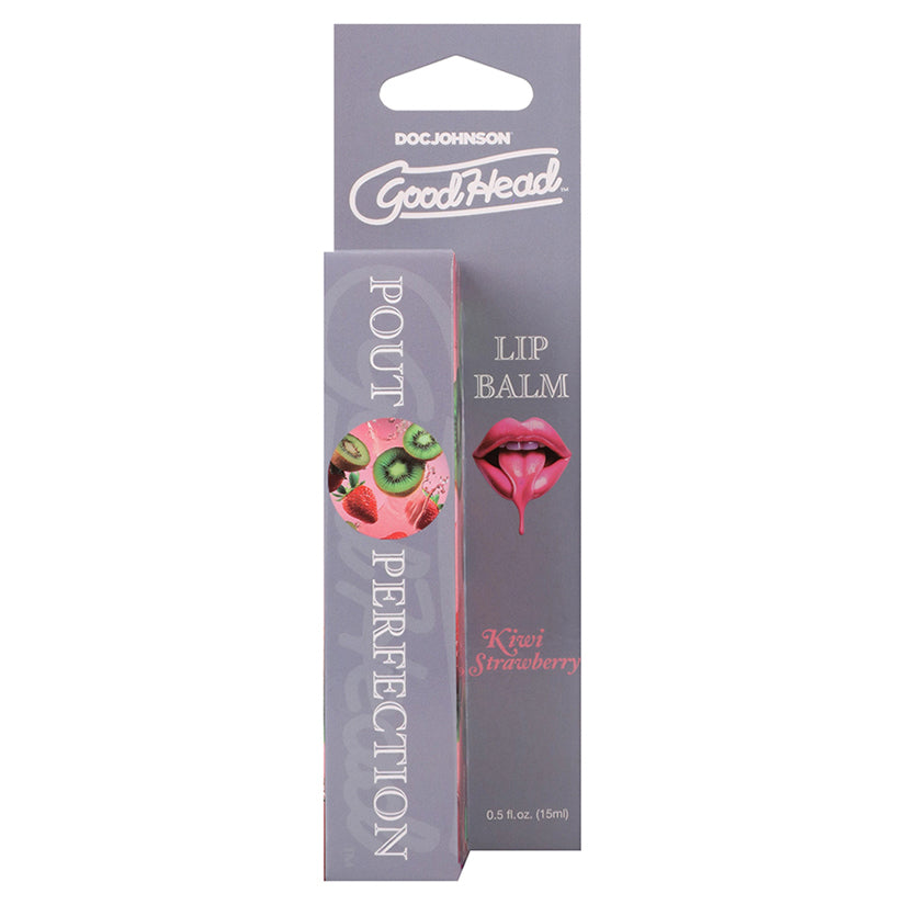GoodHead Pout Perfection Lip Balm in Kiwi Strawberry flavor, sleek tube with vibrant packaging for kissable and sensual lip care.