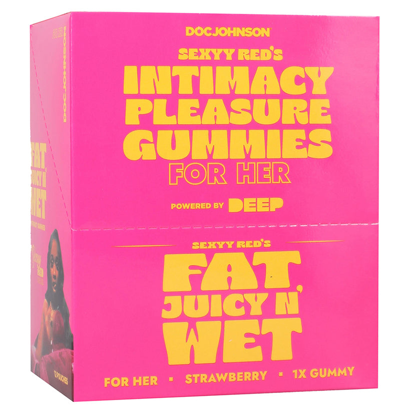 Sexyy Red Hers Sexual Stimulation Gummies Strawberry retail display box containing 12 individual strawberry flavored female enhancement gummies.