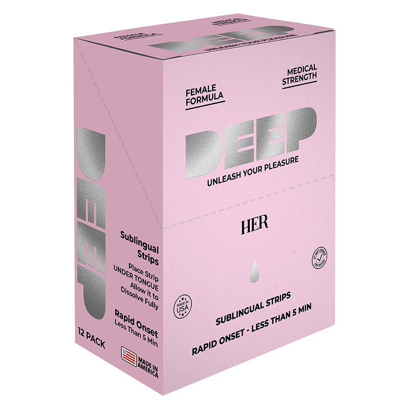 Unlike generic enhancement supplements, Deep For Her Sublingual Strips offer fast-dissolve convenience, discreet use, and strong retail appeal through eye-catching display packaging. Perfect for impulse buys and couples-focused intimacy collections.