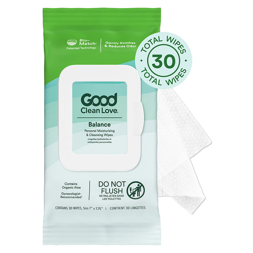 Good Clean Love Rebalance Wipes 30ct, pH-balanced intimate cleansing wipes