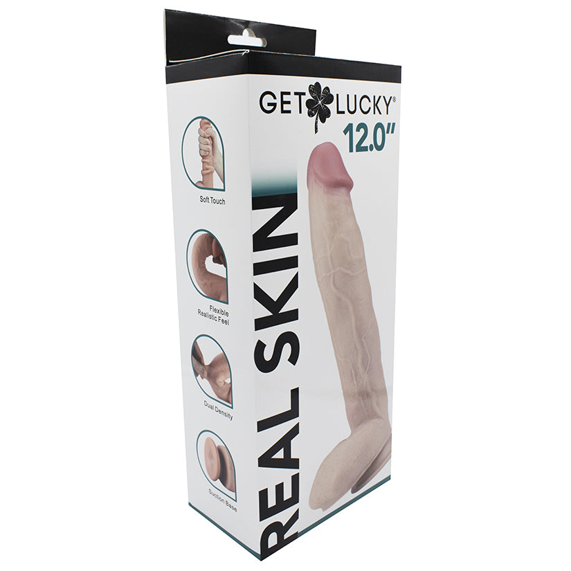 Get Lucky Real Skin Dual Layer Dildo – Tan | 12″ Flexible & Lifelike Pleasure