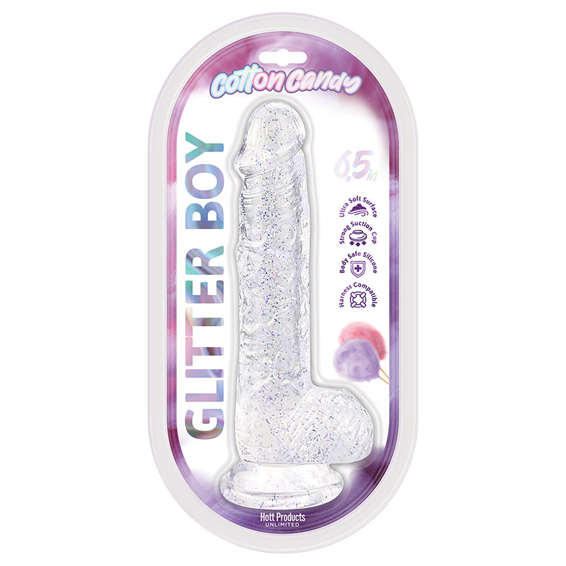 Cotton Candy Glitter Boy Jelly Glitter Dildo Clear 6.5" - Sparkling Flexible Pleasure Toy
