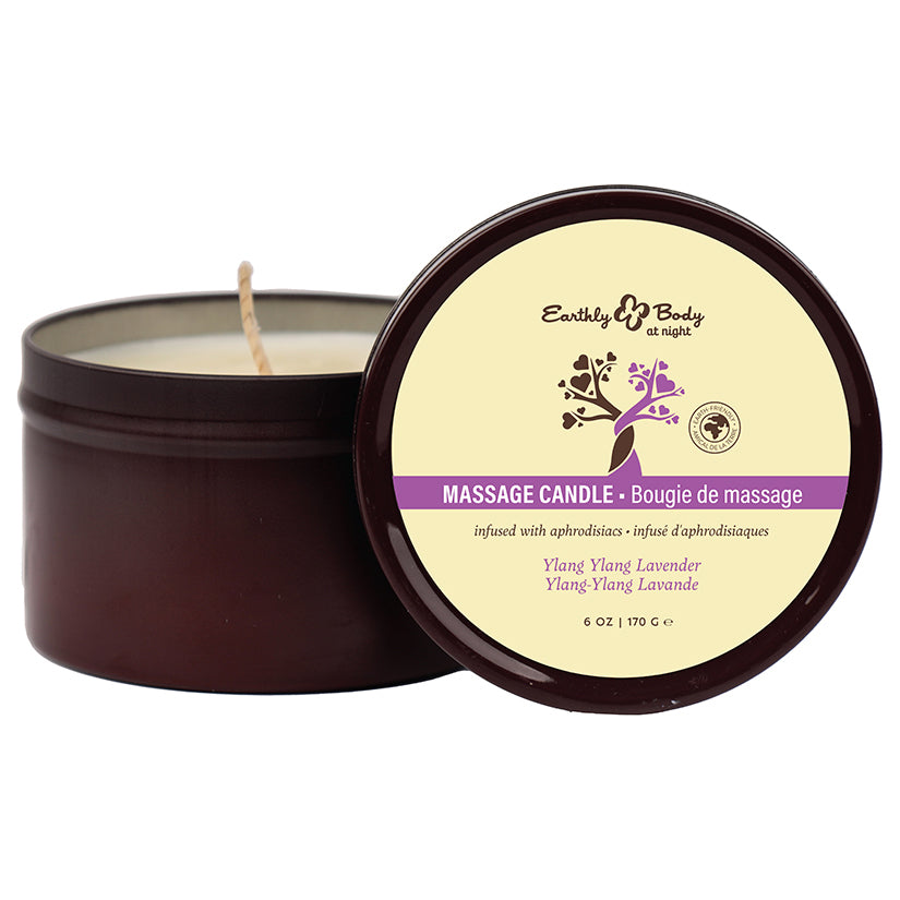 Earthly Body at Night Ylang Ylang 6oz Aphrodisiac Candle with elegant jar and seductive floral packaging, creating a romantic and sensual ambiance.