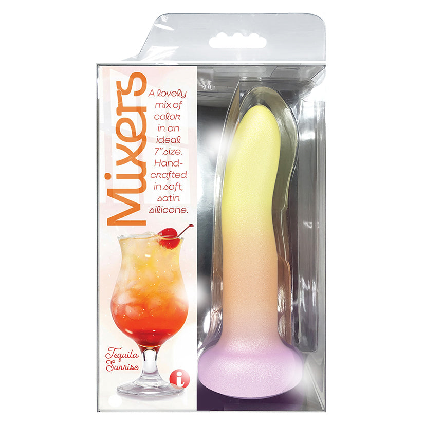 Mixers Tequila Sunrise flavored dildo, vibrant tropical-themed realistic silicone toy