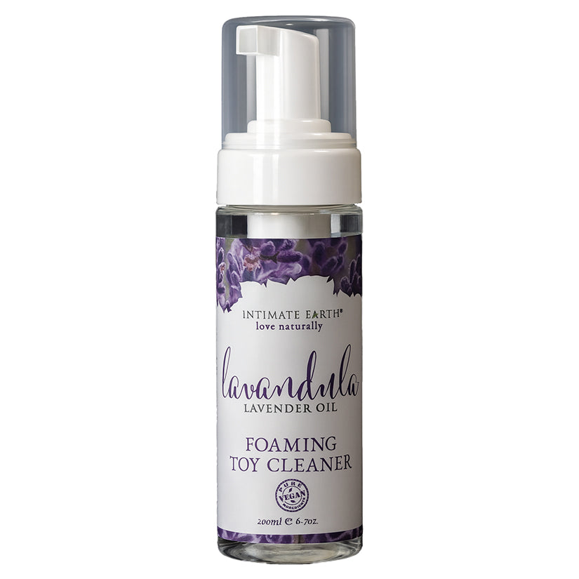 Intimate Earth Lavandula Foaming Toy Cleaner 6.3oz bottle with lavender oil natural vegan toy cleaning formula