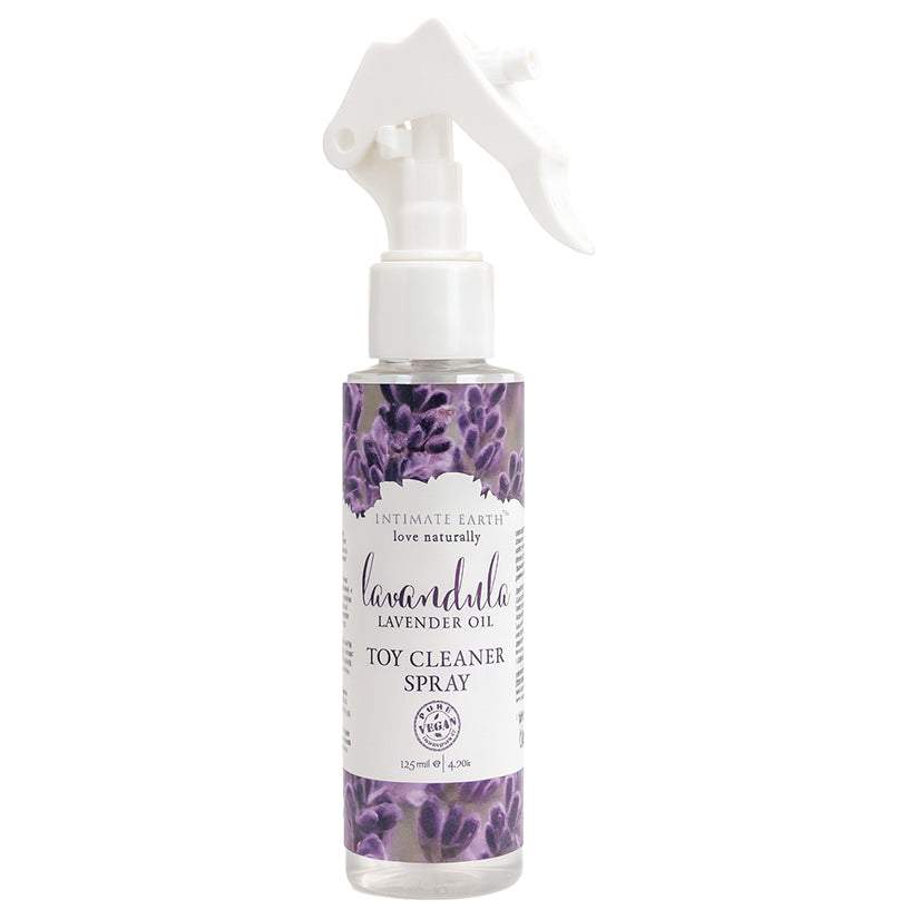 Intimate Earth Lavandula Toy Cleaner Spray 4.2oz with lavender essential oil, vegan pH-balanced sex toy cleaner bottle
