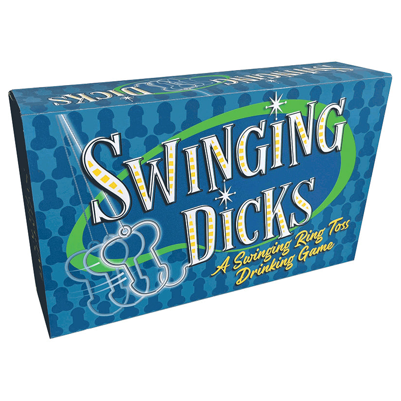 Swinging Dicks adult drinking game box featuring a bold ring toss party game designed for bachelorette and bachelor parties