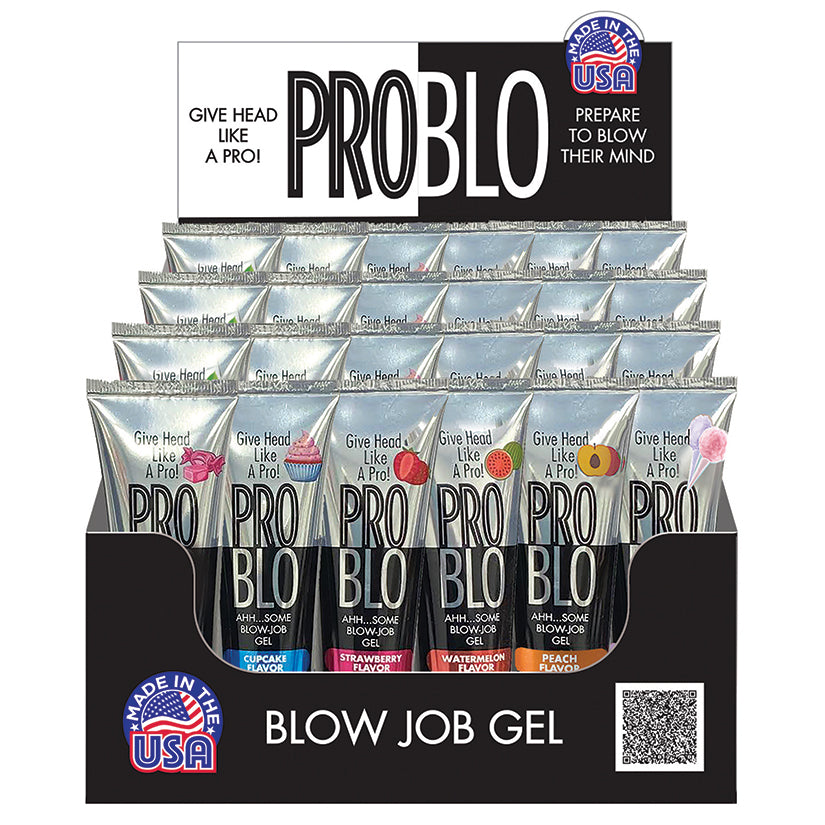Problo Oral Pleasure Gel retail display of 24, flavored oral pleasure enhancers