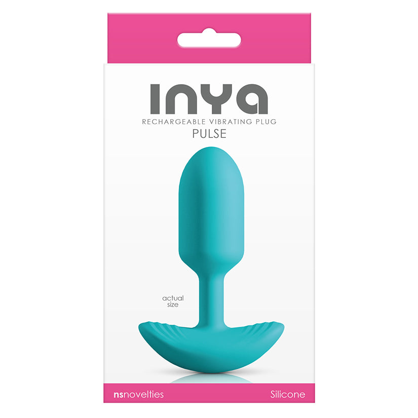 Inya Pulse teal silicone vibrating plug with flared base and multi speed control
