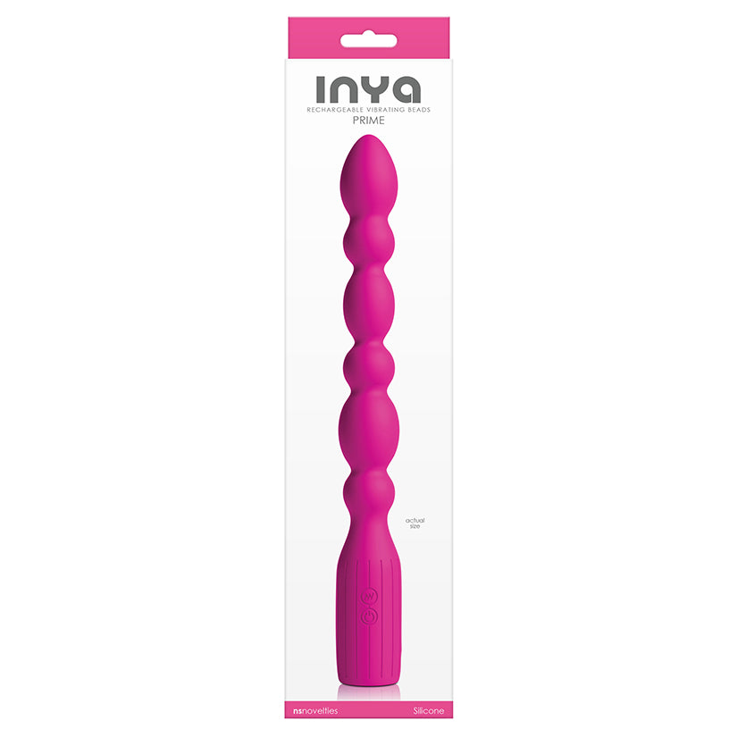 Inya Prime pink silicone vibrating anal beads with graduated design and ergonomic base