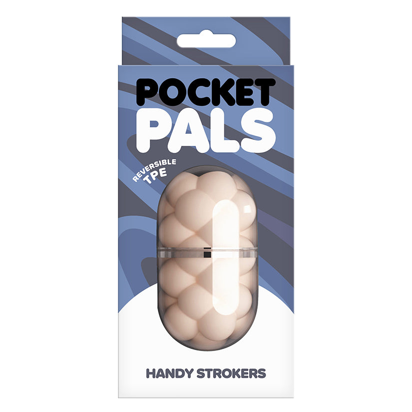 Pocket Pals reversible TPE handy stroker in compact capsule case with textured internal canal