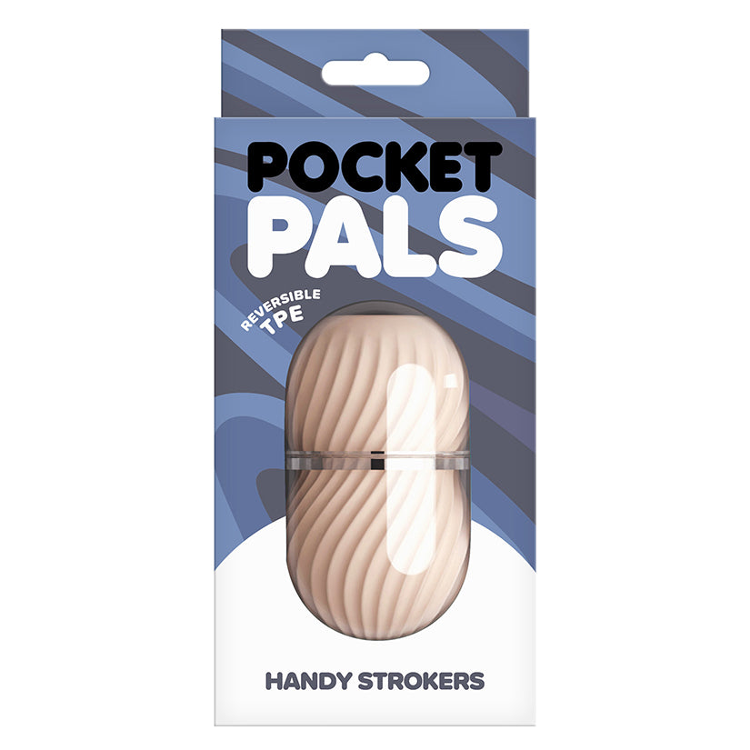 Pocket Pals reversible TPE handy stroker in compact capsule case with textured internal canal