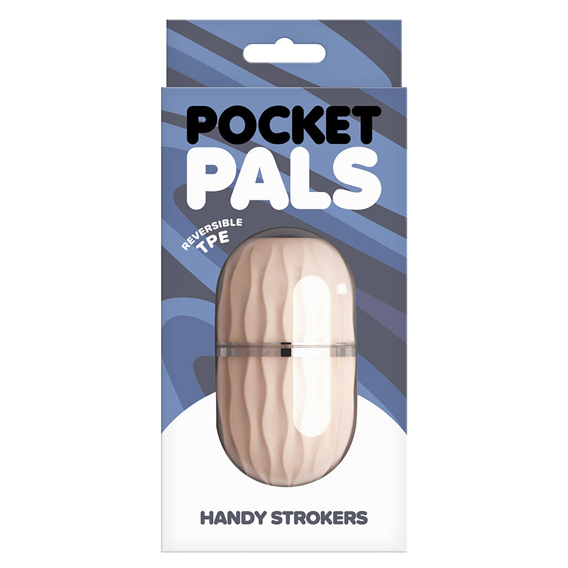 Pocket Pals reversible TPE handy stroker in compact capsule case with textured internal canal