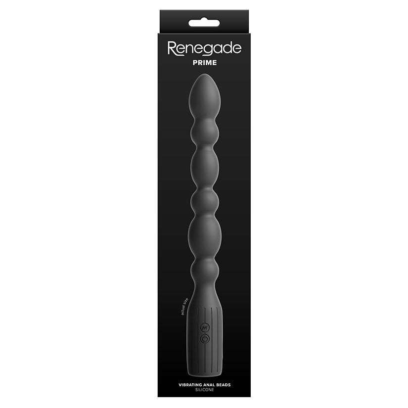 Renegade Prime vibrating silicone anal beads with graduated design and control base in black body safe silicone