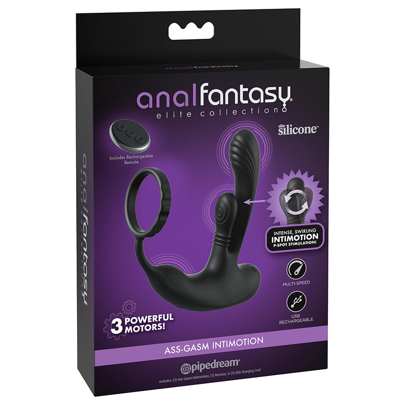 Anal Fantasy Elite Ass-Gasm intiMotion in black, premium vibrating anal and prostate stimulator with sleek design.