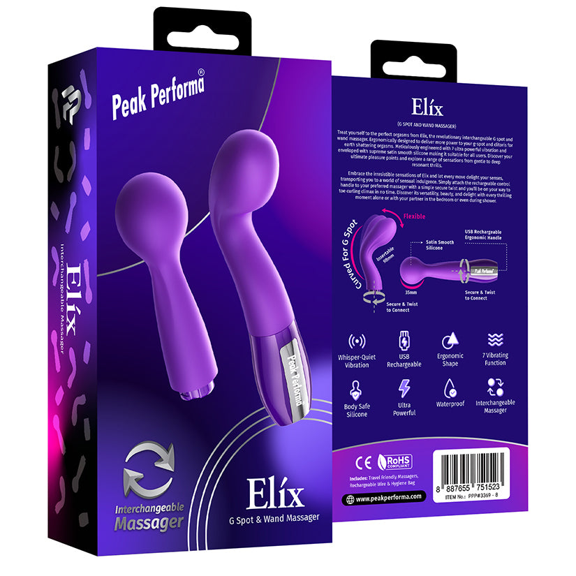 Peak Performa Elix purple interchangeable G-spot and wand massager