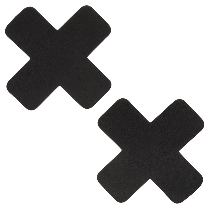 Black X-style adhesive nipple pasties with smooth matte finish