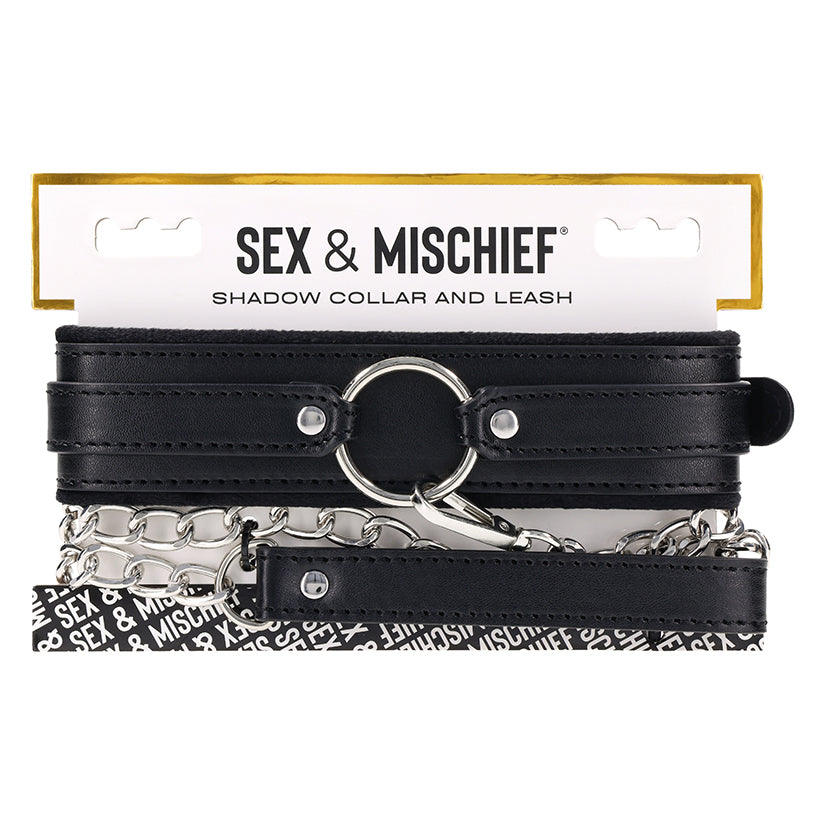 Shadow Collar and Leash Set with adjustable black collar and detachable leash, premium bdsm restraint accessory