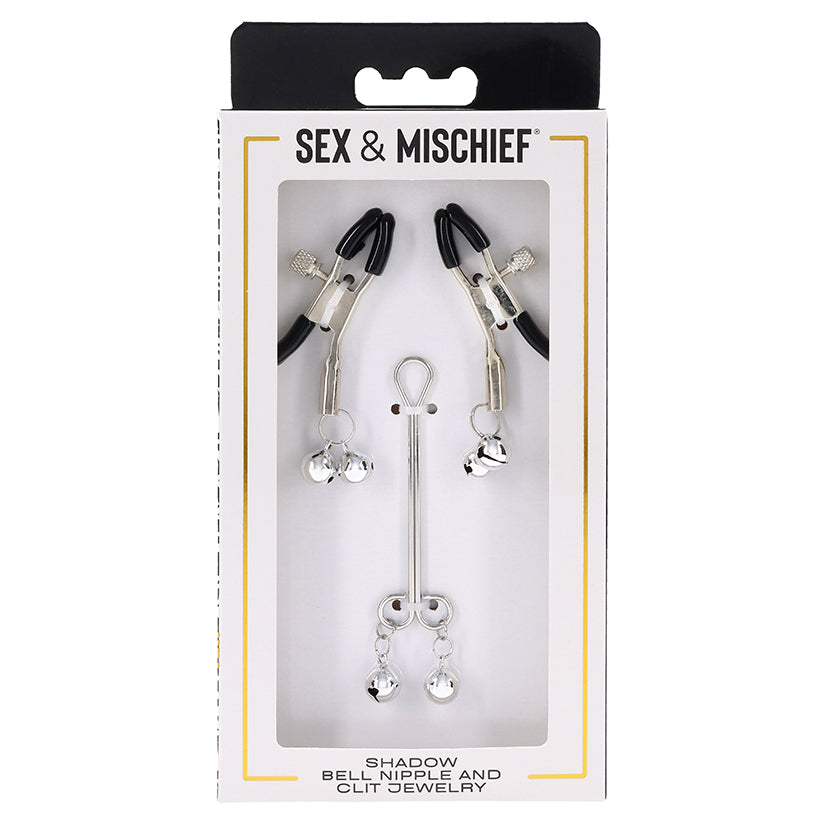 Shadow Bell Nipple and Clit Jewelry with adjustable clamps and bells, erotic bdsm sensory accessory