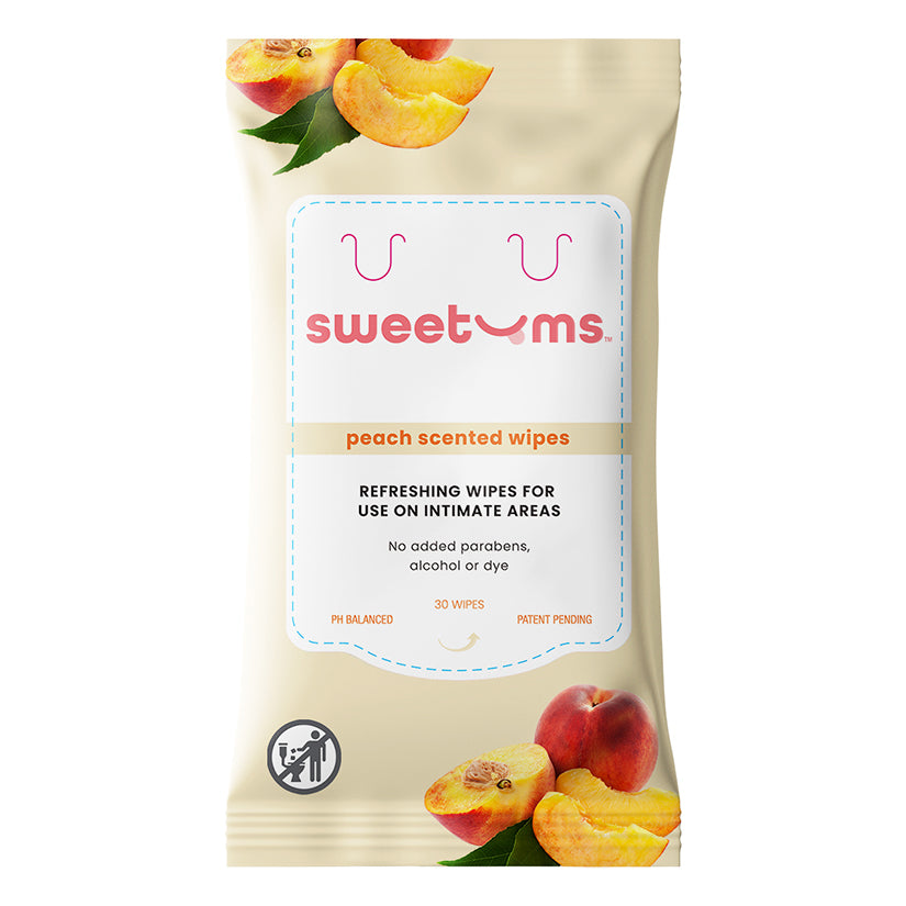Sweetums Peach Scented Intimate Wipes – Box of 10 | Soft, Fruity, and pH-Balanced Cleanse