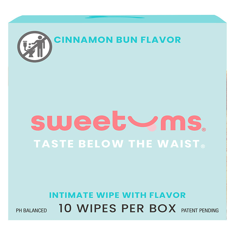Sweetums Cinnamon Bun Intimate Wipes – Box of 10 | Warm, Flavored Freshness