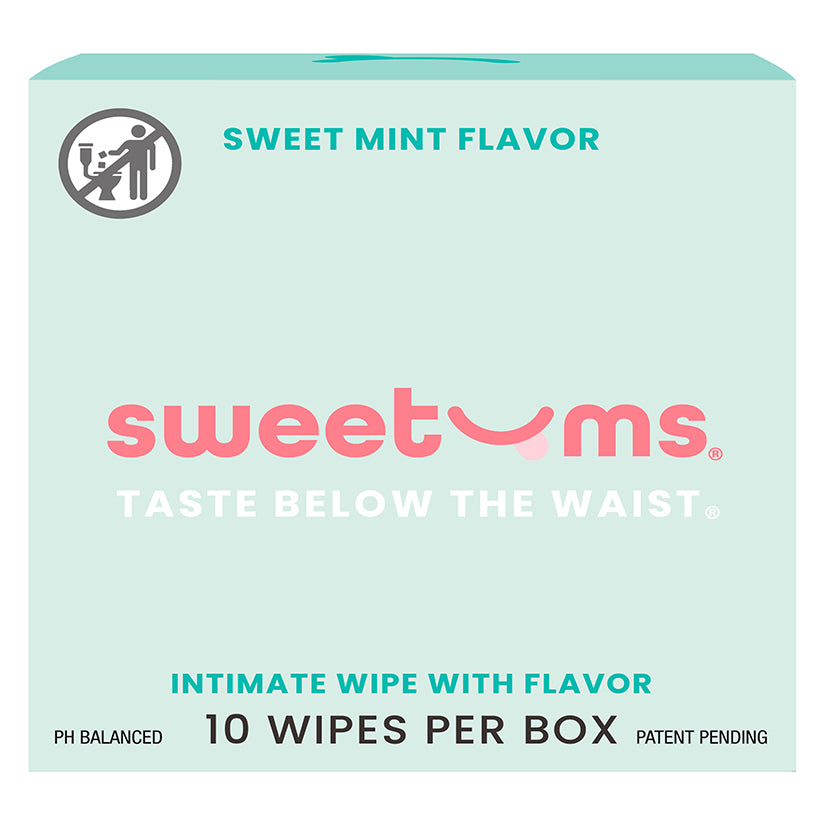 Sweetums Sweet Mint Flavored Intimate Wipes | Water-Based, Vegan – Box of 10