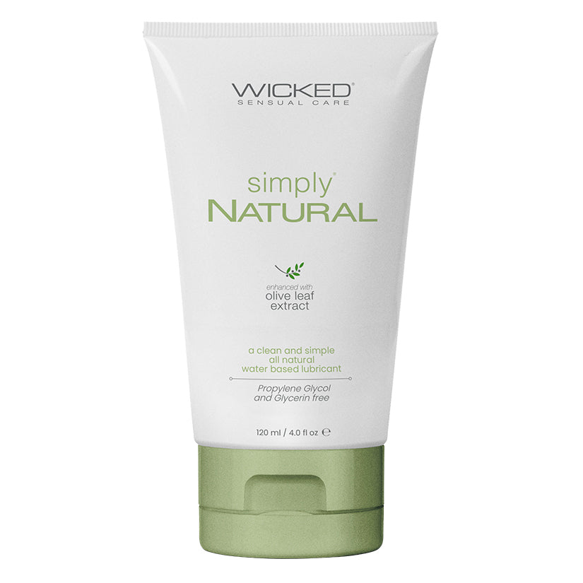Wicked Sensual Simply Natural Lube 4oz tube with clean, elegant packaging, ideal for natural and gentle intimate lubrication.