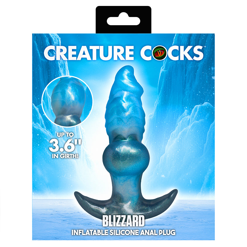 Creature Cocks Blizzard ice-blue inflatable silicone anal plug with pump